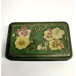Vintage 1920's Loft New York Floral Green Tin Box Hinged